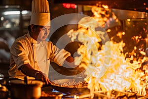 A Skilled Chef Masterfully Prepares A Delectable Dish Over An Open Flame Standard