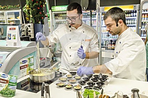 Skilled chefs have a cooking demonstration