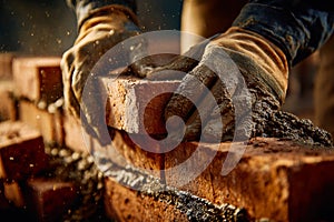 Skilled craftsmanship in bricklaying during construction