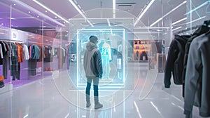Skilled people using VR headset to connect in metaverse shopping mall. AIG42.