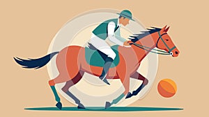 A skilled player leans over his horse delivering an impressive backhand shot that sends the ball flying.. Vector