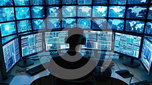 Skilled programmer coding engineering code while sitting at computer. AIG42.