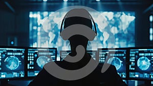 Skilled programmer coding engineering code while sitting at computer. AIG42.