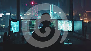 Skilled programmer coding engineering code while sitting at computer. AIG42.