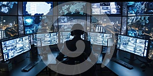 Skilled programmer coding engineering code while sitting at computer. AIG42.