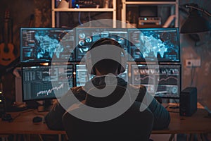 Skilled programmer coding engineering code while sitting at computer. AIG42.