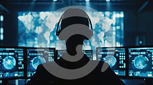 Skilled programmer coding engineering code while sitting at computer. AIG42.