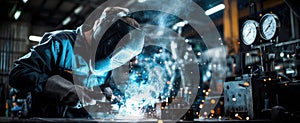 The skilled welder creating sparks in a bustling industrial workshop..AI generated image