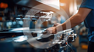 The skilled worker operating machinery in a modern manufacturing facility. AI generated image