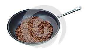 Skillet with cooked ground beef photo