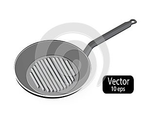 Skillet. Empty frying pan grill isolated on white background. Kitchen utensils for cooking food. Vector illustration