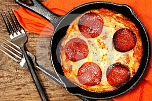 Skillet Peperoni Pizza on Table