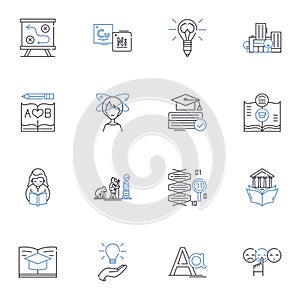 Skillfulness line icons collection. Dexterity, Proficiency, Expertise, Mastery, Adeptness, Competence, Polished vector photo