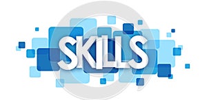 SKILLS blue overlapping squares banner