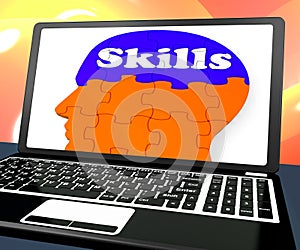 Skills On Brain On Laptop Showing Human Abilities