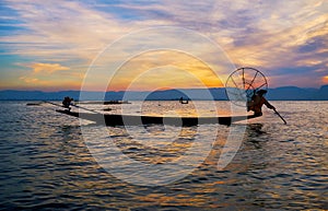 Skills of Burmese fishermen, Inle Lake, Myanmar
