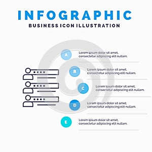 Skills, Graphs, People, Profile, Settings, Statistics, Team Line icon with 5 steps presentation infographics Background