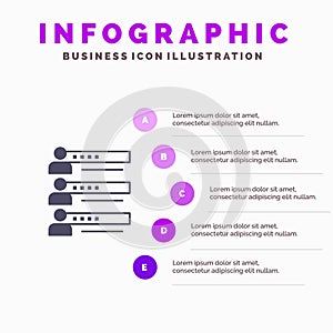 Skills, Graphs, People, Profile, Settings, Statistics, Team Solid Icon Infographics 5 Steps Presentation Background
