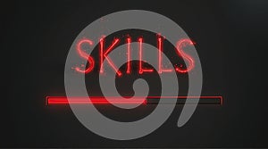 Skills Loading Progress Bar With Red Neon Text