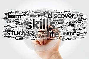 SKILLS word cloud with marker, education concept background