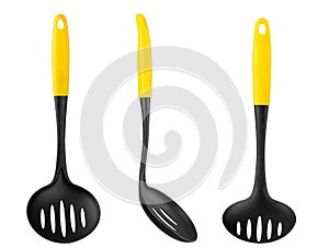 Skimmer, kitchen utensils for getting food out of boiling water. Isolated on white background