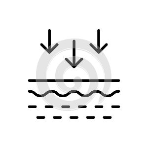 Skin Absorption Line Icon. Penetration of UV Ray to Skin Linear Pictogram. Arrow Down to Skin Layer Outline Icon. Skin