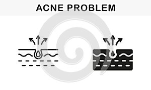 Skin Acne, Pimple, Comedo Pictogram. Dirty Skin Problem Symbol Collection. Blackhead and Inflammation Sebum Line and photo