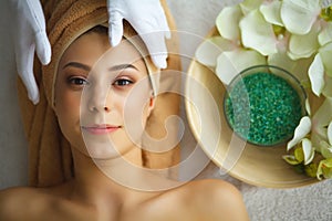 Skin And Body Care. Close-up Of A Young Woman Getting Spa Treatment At Beauty Salon. Spa Face Massage. Facial Beauty Treatment. S