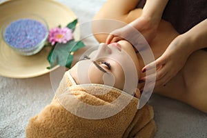 Skin And Body Care. Close-up Of A Young Woman Getting Spa Treatment At Beauty Salon. Spa Face Massage. Facial Beauty Treatment. S