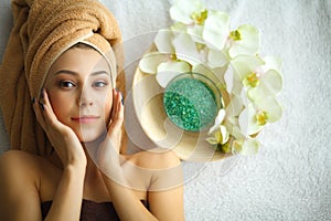 Skin And Body Care. Close-up Of A Young Woman Getting Spa Treatment At Beauty Salon. Spa Face Massage. Facial Beauty Treatment. S