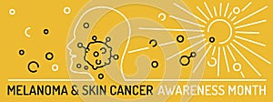 Skin cancer, malignant melanoma landscape poster in outline style
