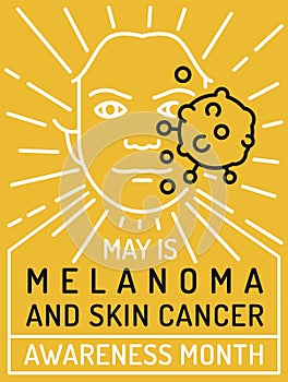 Skin cancer, malignant melanoma vertical poster in outline style.