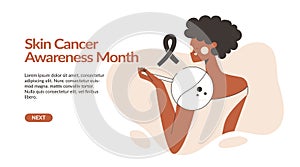 Skin cancer and melanoma awareness month vector illustration with prevention woman screening. Person health checkup