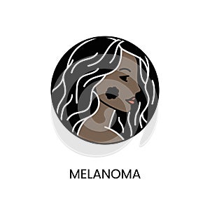 Skin cancer melanoma line icon vector of oncological malignant disease on the face of a beautiful girl