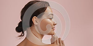 Skin Care and Beauty Concept Photo of Woman with Clean and Healthy Skin Touching Her Face