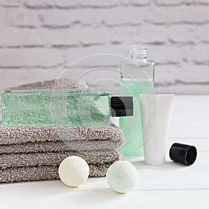 Skin care beauty products cotton towels square front view