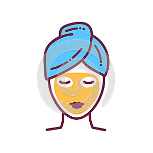 Skin care color line icon. Woman with facial mask sign. SPA, Cosmetic procedures. Pictogram for web page, mobile app, promo