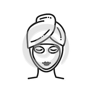 Skin care color line icon. Woman with facial mask sign. SPA, Cosmetic procedures. Pictogram for web page, mobile app, promo. UI UX