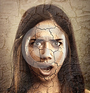 Skin Care Concept. Woman with Dry Cracked Face