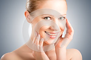 Skin care. face beautiful young healthy woman