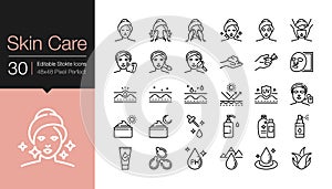 Skin care icons. Modern line design. For presentation, graphic design, mobile application or UI. Editable Stroke