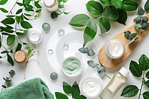 Skin care jar cream, anti aging titanium dioxide. Face maskbathrobe. Beauty chemical peel Product mockup refreshment