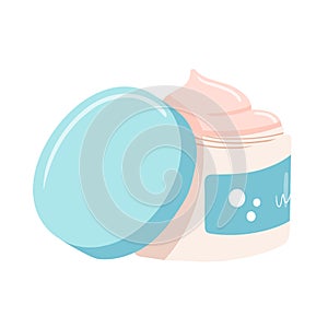 Skin care product, open jar of face cream. Flat cartoon cosmetic illustration