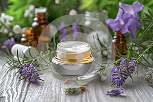 Skin care rosemary extract cream, anti aging intense hydration. Face maskurachal cyst. Beauty chlorophyll Product mockup calm