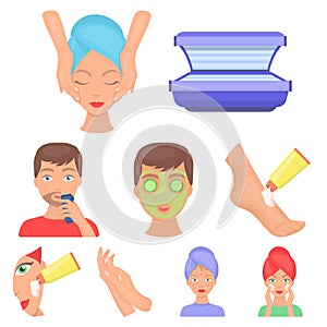 Skin care set icons in cartoon style. Big collection of skin care vector symbol stock illustration