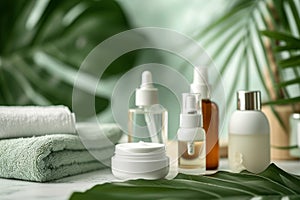 Skin care soothing toner cream, anti aging moisturizing serum. Face maskspicy. Beauty perfume Product mockup hydrating eye pad