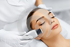 Skin Care. Ultrasound Cavitation Facial Peeling. Skin Cleansing