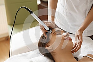 Skin Care. Woman Getting Facial Oxygen Jet Peeling Treatment