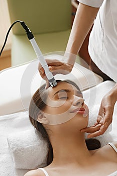 Skin Care. Woman Getting Facial Oxygen Jet Peeling Treatment