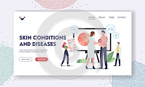 Skin Conditions and Diseases Landing Page Template. Doctor Dermatologist Character Looking Patient with Utricaria Rash